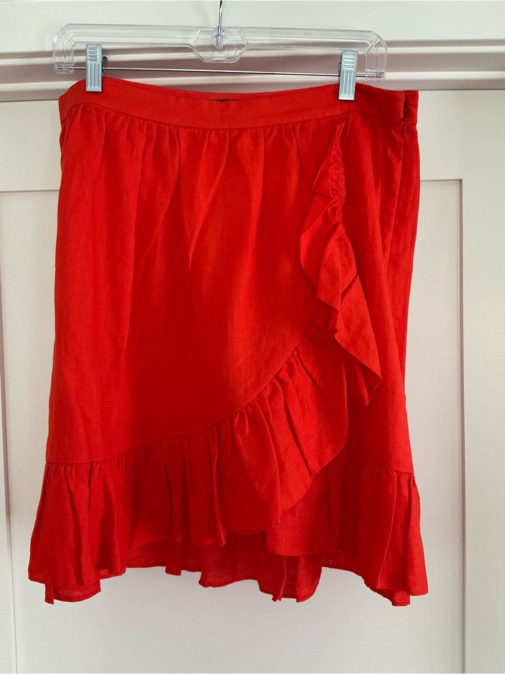 MWT J. Crew Bright Orange/Red Ruffle Wrap Linen Skirt